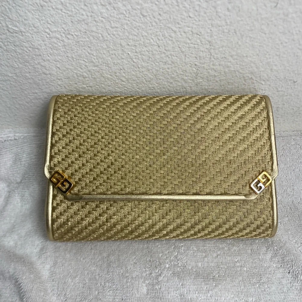 Vintage Gucci Women Metallic Gold Woven Clutch Shoulder Chain Bag Luxury Classic - Picture 2 of 16